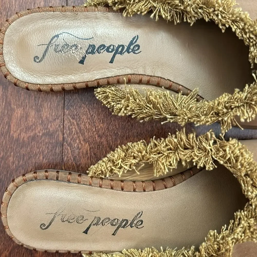 Free People Newport Fringed Mules, Tan Suede, Size 37